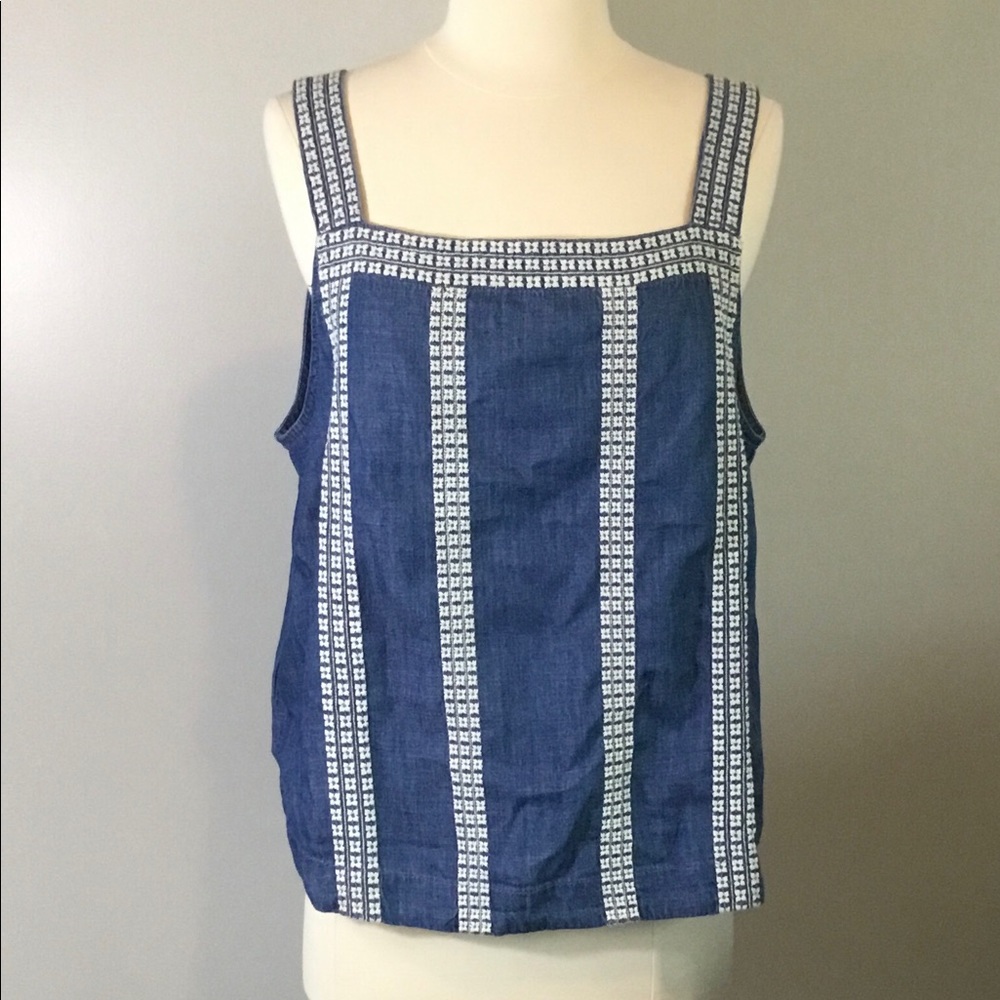Gap Sz Large Denim Square Neck Sleeveless Top Blue
